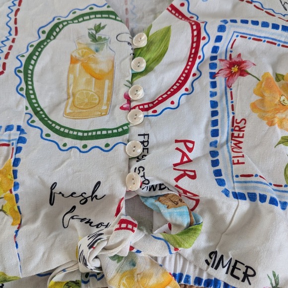 Joie Mixed Print‎ Tie Front Cropped Button Up Blouse Women's Size 6 Linen Blend - Picture 3 of 8